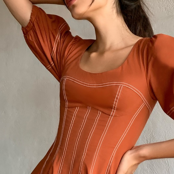 Jonathan Simkhai Orange Puff Sleeve Midi Sundress - Picture 4 of 6